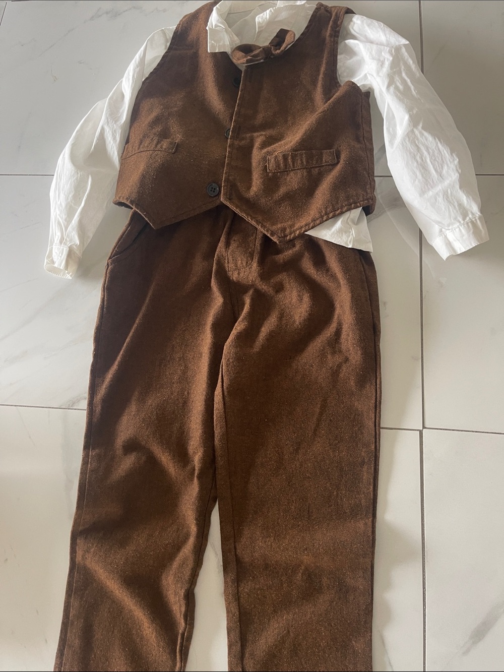 Brown Vest and Trousers Set with White Shirt and bow tie